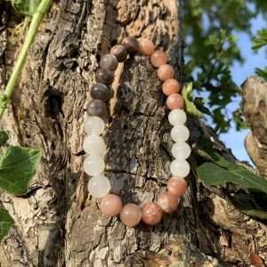 Bracelet pierre de lune 3 couleurs perles rondes 8mm